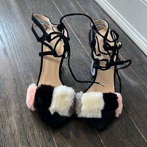 Qupid lucite block heel with faux fur